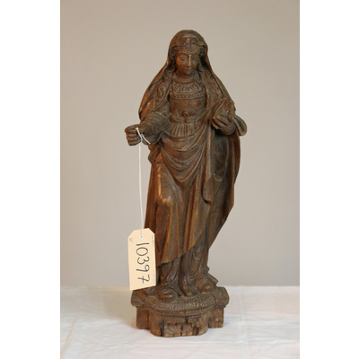SLM 10397 - Skulptur av ek, kvinnligt helgon