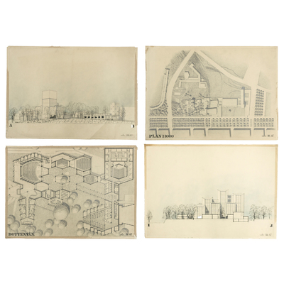 SLM 39196 1-7 - Sju ritningar, planer och vyer, av arkitekten Alfred Weissenberg (1899-1977)