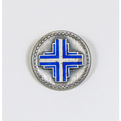 SLM 39639 - Uniformsknapp, spänne med kors i blå emalj och silver, från Ökna i Floda socken