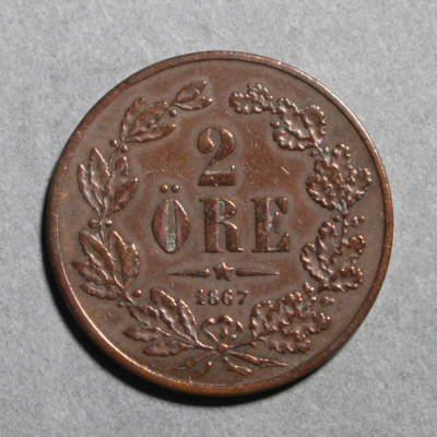 SLM 12597 9 - Mynt, 2 öre bronsmynt 1867, Karl XV