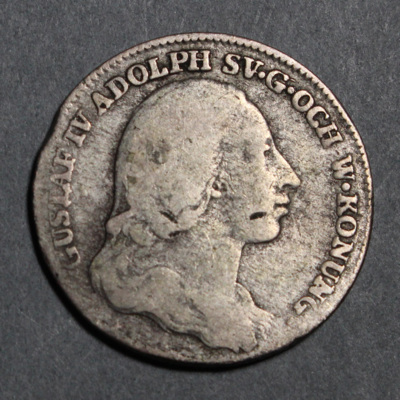SLM 16420 - Mynt, 1/6 riksdaler silvermynt typ I 1790, Gustav III