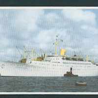 SLM 33943 4 - Vykort med målad bild av fartyget M.S. Stockholm