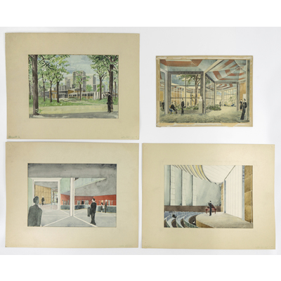 SLM 39197 1-4 - Fyra akvareller, ritningar av arkitekten Alfred Weissenberg (1899-1977)