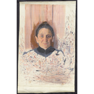 SLM 25158 - Oljemålning, påbörjad, porträtt av äldre kvinna