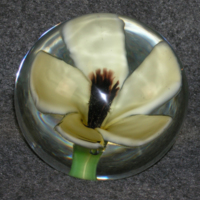 SLM 28201 - Brevpress av glas med ingjuten gulflikig blomma