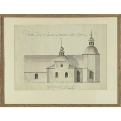 SLM 28961 - Färglagd lavering, Bälinge kyrka, 1797 av länsbyggmästare Anders Sundström