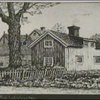SLM M021908 - Lilla Trädgårdsgatan i Nyköping, teckning av Knut Wiholm