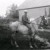 SLM M027523 - Stalldrängen Petrus Andersson på en häst, Berga i Husby-Oppunda år 1926