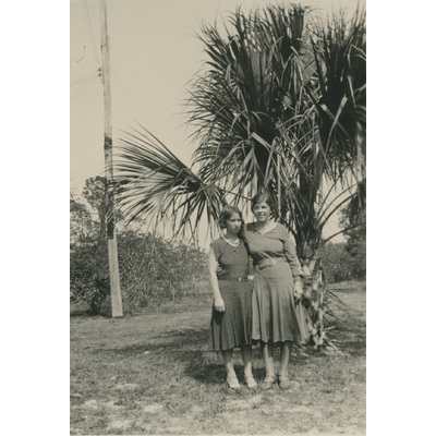 SLM P2022-1238 - Två kvinnor framför en palm