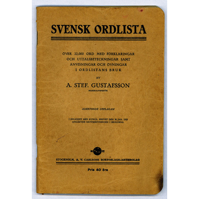 SLM 29982 - Lärobok, Svensk ordlista 1931