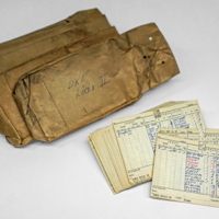 SLM 37033 1-6 - Arkivmaterial, bokföringskort från Ernst Einars mekaniska verkstad i Nyköping