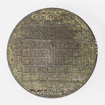 SLM 51381 - Almanacka i form av kopparslant för året 1748