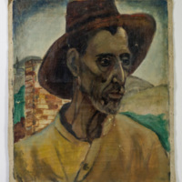 SLM 12381 - Oljemålning, porträtt av spanjor, av Per Månsson år 1949