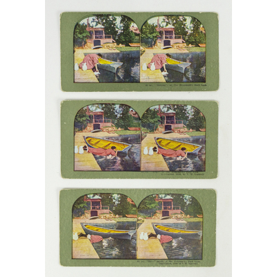51484 9, 10, 11 - Stereoskopfoton med färglagda motiv, skämtserie i badmiljö, daterade 1898