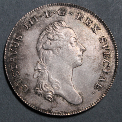SLM 16396 - Mynt, 1 riksdaler silvermynt typ III 1781, Gustav III