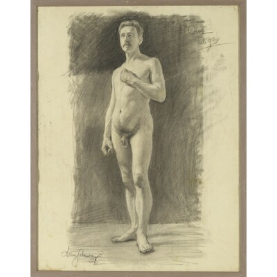 SLM 52082 - Inramad kolteckning av Albin Jerneman (1868-1953), naken man