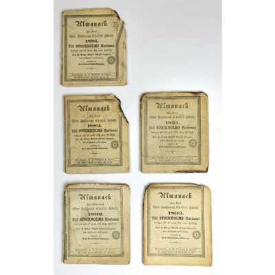 SLM 59373 1-5 - Fem almanackor med dagboksanteckningar, från 1881, 1882, 1891 - 1893