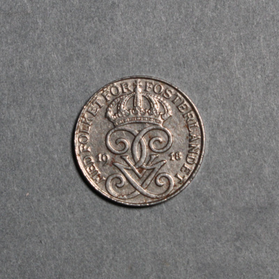 SLM 12597 74 - Mynt, 1 öre järnmynt 1918, Gustav V