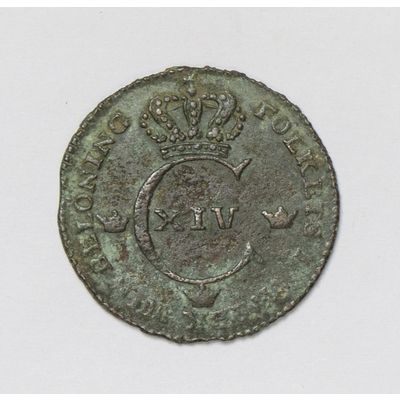 SLM 59477 20 - Mynt av koppar, 1/4 skilling 1827, Karl XIV Johan, från Strängnäs