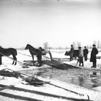 SLM Ö718 - Män med hästar hämtar isblock för att lägga i isdös
