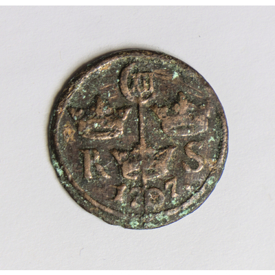 SLM 59477 7 - Mynt av koppar, 1/6 öre 1707, Karl XII, från Strängnäs