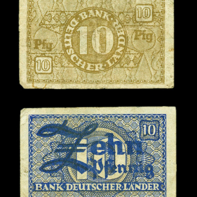 SLM 16983 1-2 - Två små tyska sedlar, 10 pfennig, 1940-tal
