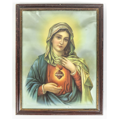 SLM 38718 - Religiöst oljetryck, inramat motiv, Maria med det obefläckade hjärtat