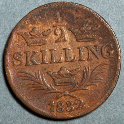 SLM 16541 - Mynt, 1/2 skilling kopparmynt 1832, Karl XIV Johan