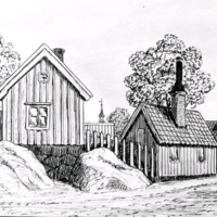 SLM KW195 - Östra Kvarngatan 10 i Nyköping, teckning av Knut Wiholm