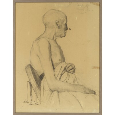 SLM 56251 - Inramad kolteckning av Albin Jerneman (1868-1953), sittande man