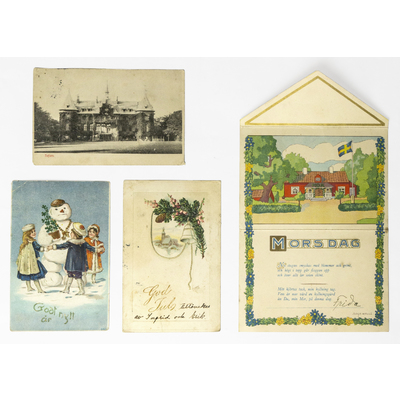 SLM 59490 6-9 - Ett morsdagsbrev och tre vykort till Maria och Elisabet Nyberg, Odensala