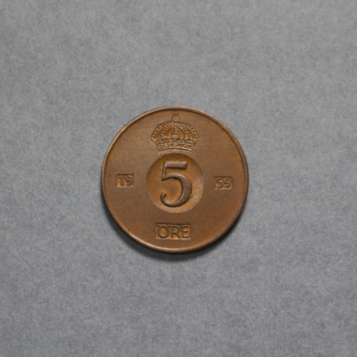 SLM 16786 - Mynt, 5 öre bronsmynt typ I 1959, Gustav VI Adolf