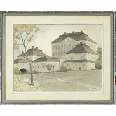 SLM 5738 - Inramad akvarellerad teckning av Ferdinand Boberg, Tureholm