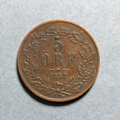 SLM 16667 - Mynt, 5 öre bronsmynt 1857, Oscar I