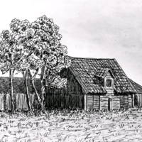 SLM KW226 - Gammal lada invid Nyköpingshus, teckning av Knut Wiholm
