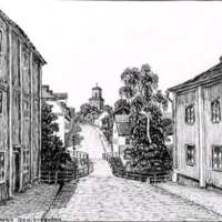 SLM KW160 - Behmbrogatan i Nyköping, teckning av Knut Wiholm