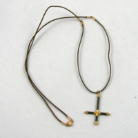 SLM 5255 - Halskedja, flätat hårarbete med kors, monterat i guld