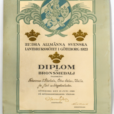 SLM 40342 - Diplom för flock av Shopshiretackor 1923, Ökna i Floda socken