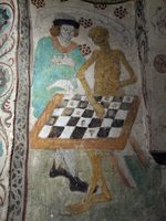 Väggmålning av Albertus Pictor i Täby kyrka. Mo...