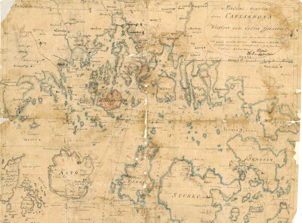 RK928 Sjökort 1857, 1861 Special-karta öfver Carlskrona Westra och Östra fjärdar. Sammandrag efter flera kartor.jpg