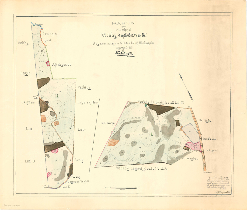 RK1041  Karta över utmarker till Vedeby 3.4 m t no 6 o. 3.8 m t No 7 Augerums sn o östra hd sf Blekinge län upprättad 1911 av Nils Schager-1.pdf