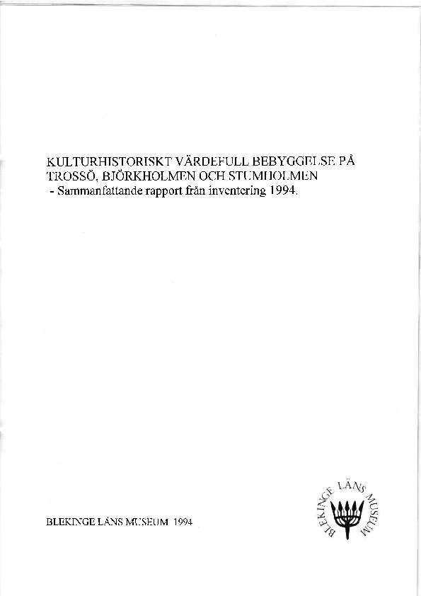 1994 Kulturhistorisk Värdefull bebyggelse Trossö -(Stumholmen, en sida Björkholmen).pdf