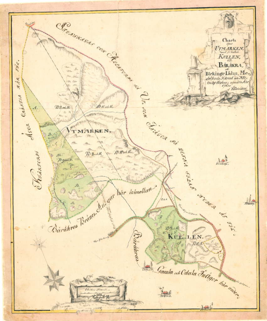 RK1049 Charta öfwer Utmarken med så kallade Kullen till Båråkra, uti Blekinge Lähn Medelstads Härad och Nättraby Sochen; afmätte Åhr 1783 af J.Bolmstedt.pdf