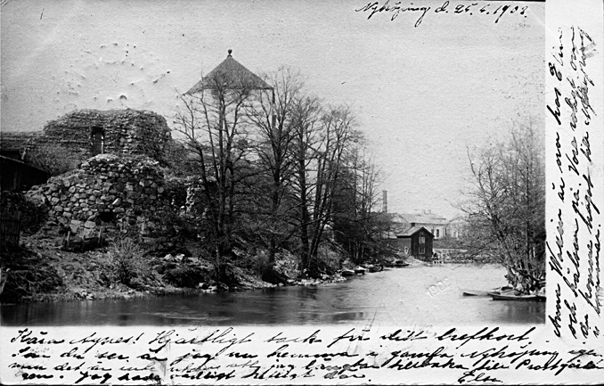Nyköpingshus och Nyköpingsån. Fototid: 1880-1908.