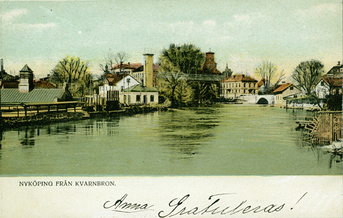 Nyköping från Kvarnbron. Fototid: 1901-1906.