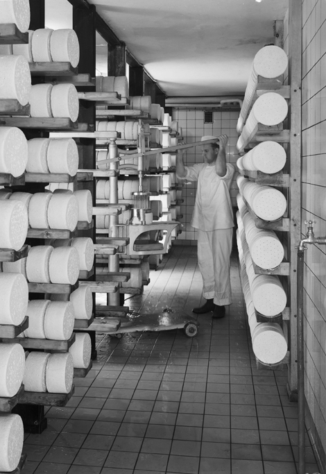 Arbete vid mjölkcentralen, Oppeby. Fototid: 194...