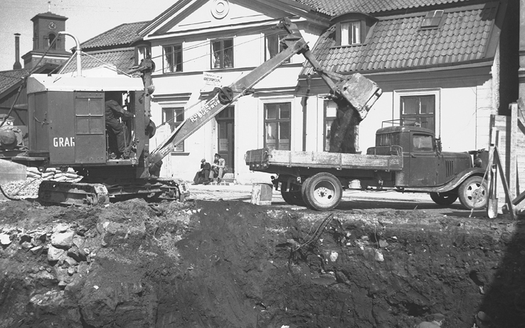 Grundgrävning. Slottsgatan. Fototid: 1942.