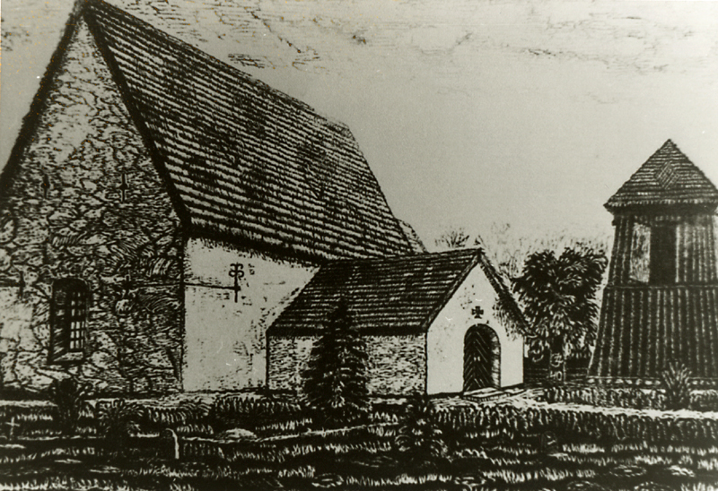 Fagerhults 1100-tals kyrka. Efter träsnitt, Jac...