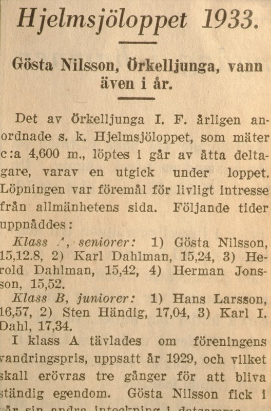 Hjelmsjöloppet 1933.