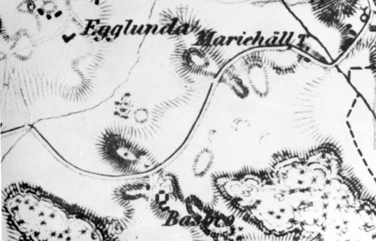 Barkarby. Del av karta från 1844. Kartan utmärk...